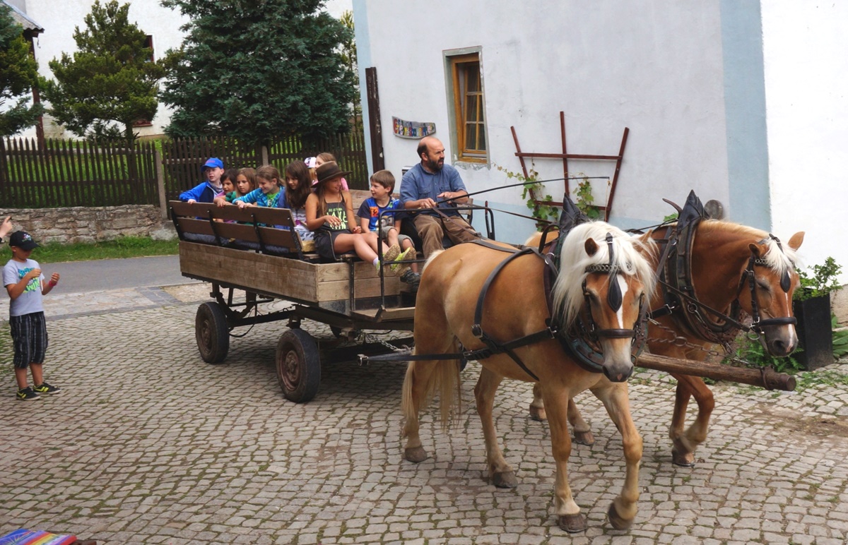 kleiner Kremser fährt auf den Hof